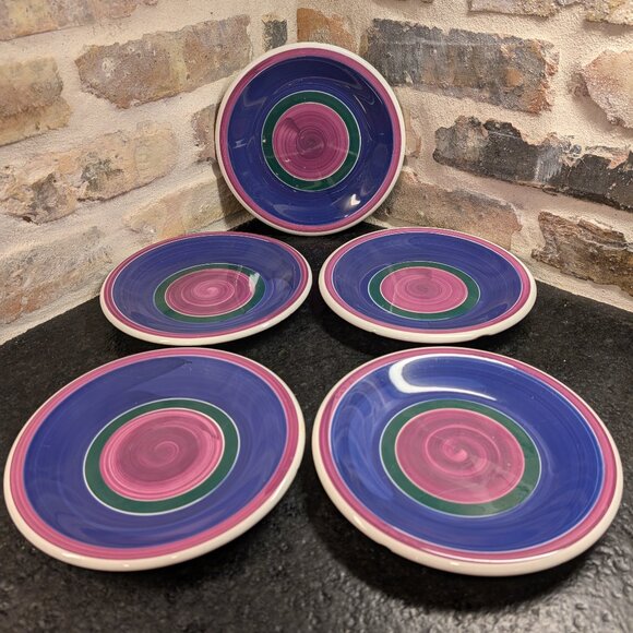(5) Piece Furio Italy Dish Wear In Purple Blue And Green 8" Plates - Picture 1 of 10
